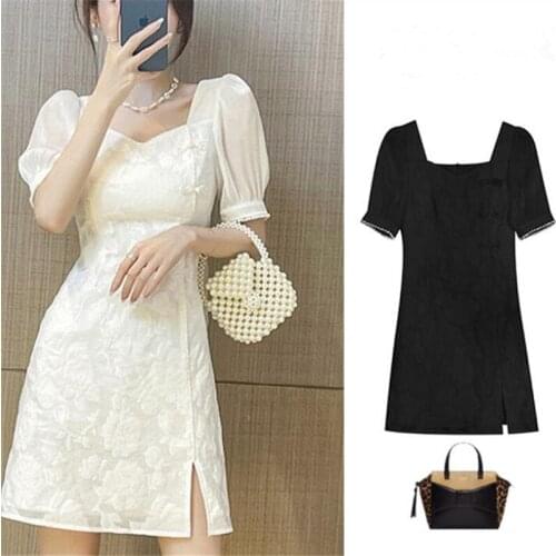 Womens Pure White Rose Elegant Dress Summer Sexy Cool Slim Breathable Dress Outdoor Vacation Soft Cotton Short Sleeve Dress