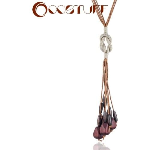 Vintage Jewelry Handmade Women Long Necklace Chokers Wood Beads Pendant Braid Rope Chain necklaces & pendants suspension 2020