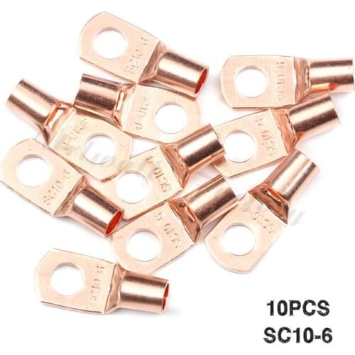 10Pcs Wire Cable Connectors Copper Tube Lug Battery Starter SC10-6 Wire Cable Welding Ring Crimp Terminals Set