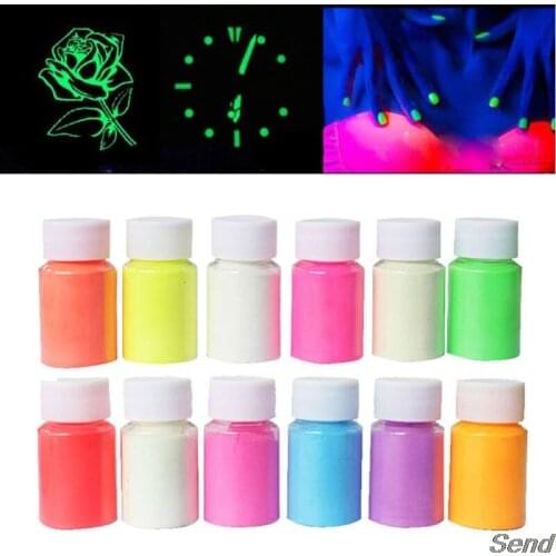12 Color 20g Luminous Resin Pigment Kit Glow In the Dark Powder Pigment Colorant Dye Fluorescent Resin Jewelry Making
