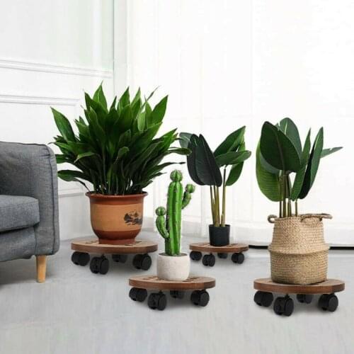 25/30/35CM Flower Pot Tray Base Torus Square Round Flower Stand Universal Wheel Mobile Wooden Planter Indoor Outdoor Decoration