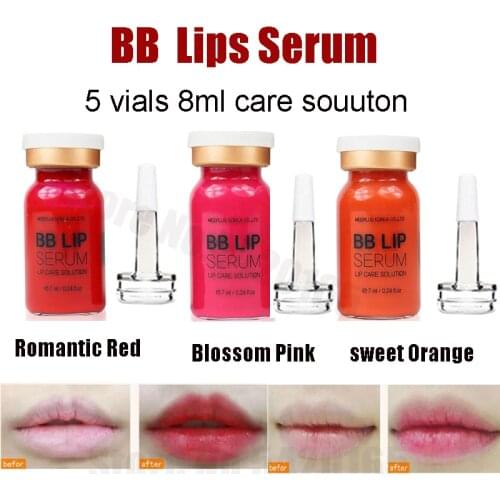 5 vials 8ml Korean BB Lips Glow Ampoule Serum Romantic Red Lip Gloss Permanent Makeup Pigment for Microneedle Nano MTS Treatment