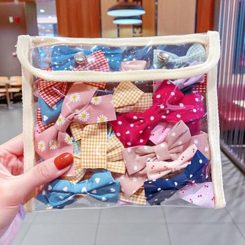 7pcs/Set Korean Simple Hair Rope Hairpin Cute Wave Point Lattice Fabric Bow Duckbill Clip Sweet Girl Children Hair Accessories