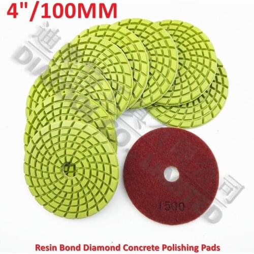 DIATOOL 9pcs 4inch Diamond resin bond concrete polishing pads #1500 Renew Sanding discs Diameter 100mm