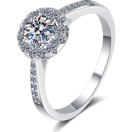 ANZIW 925 Sterling Silver Moissanite Diamond 0.3CT/0.5CT/1.0CT/2.0CT Classic Halo Engagement Ring For Jewelry Gifts
