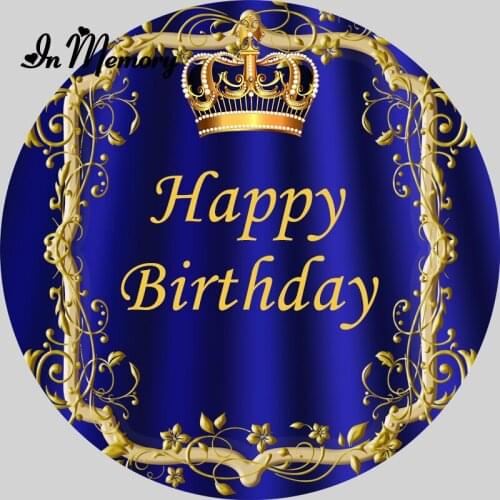 Royal Blue Boys Baby Shower Round Backdrops Gold Crown Kids 1st Birthday Party Circle Photography Backgrounds Customized