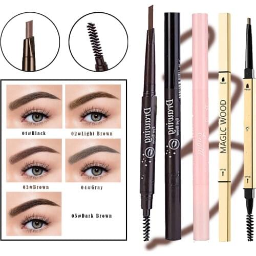 LEKOFO 2 In 1 Eyebrow pencil 5 Colors Tips Liquid Eyebrow pen Waterproof Lasting Natural Eye brow Tattoo Makeup Tools