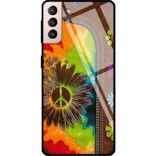 Hippie Daisy Tie-dye Leather Peace Tempered Glass Phone Case For Samsung Galaxy S20 FE S21 Ultra Note20 S8 S9 10 Plus Note10