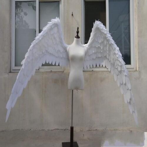 Costumed beautiful white black feather angel wings for Fashion show Displays wedding shooting props supplies