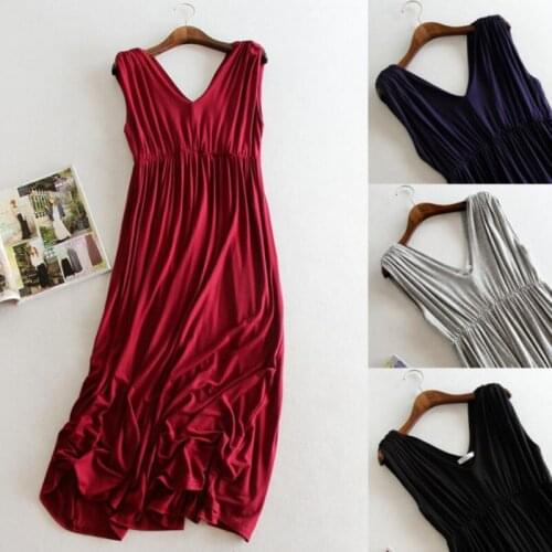 Summer Dress Women Tunic Sexy Basic Sundress Dresses Modal Red wine V-neck Thin section slim Party Dress NCZ161