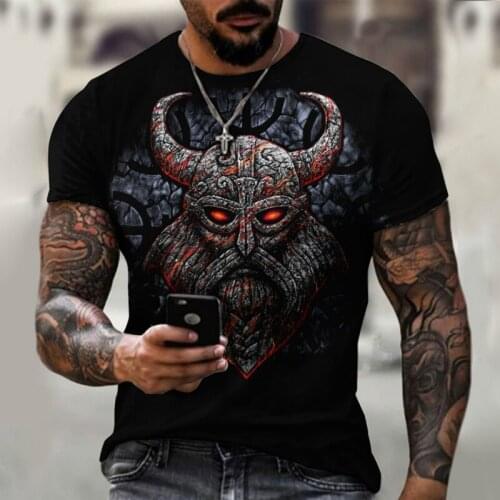 2021 Summer Hot Top Street Fashion Men T-shirt Black Skull Horns 3d T-shirt Mens Large Size Casual Short Loose Pullover T-shirt