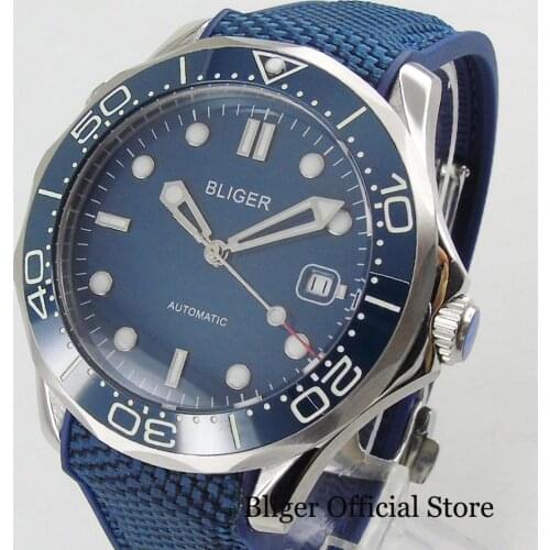 BLIGER Top High Quality Blue Mens Watch Automatic Wristwatch 41mm Date Display Sapphire Glass 21 Jewels MIYOTA 8215