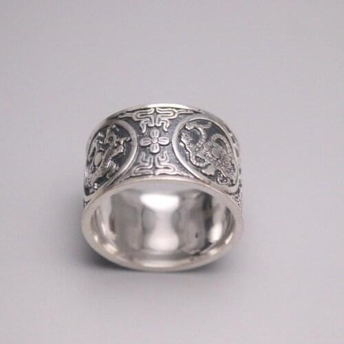 Genuine/Original Silver 999 Fine Silver Ring For Male Domineering Personality for Man The Four Great Beasts Ring Best Gift