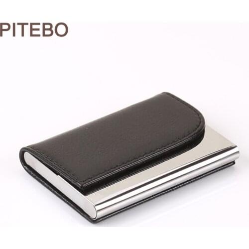 PITEBO Large Capacity Business Card holder for mens annual conference gifts in stainless steel leather card caseBank card bag