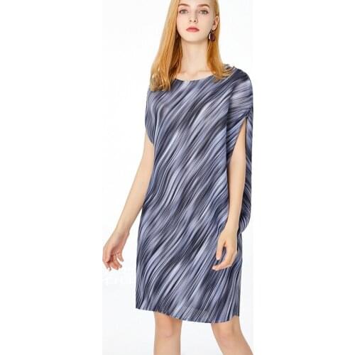 Issey Miyake pleated print dress irregular women dress 2021 fashion casual mid-length skirt loose plus size dresses for women