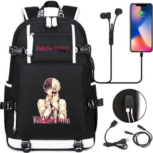 Tokyo Ghoul Casual Zipper Unisex Backpack School Bags for Teenagers Bookbag Cartoon Student USB Travel Laptop Shoulders Bags
