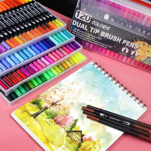 24/36/48/60/72/100/120Color FineLiner Dual Tip Brush Pen Drawing Painting Watercolor Art Marker For School Stationery Supplies