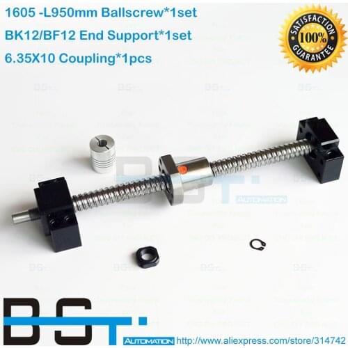 BSTMOTION 1pcs ballscrews 1605 -950mm-C7 with SFU1605 nuts+BK12 / BF12 End Supports+ 1pcs 6.35*10mm Motor Shaft Coupler