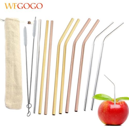 WFGOGO 12Pcs/lot Stainless Steel Straws Ultra Drinking Metal Straws For Cold Beverage,Inoxidable reusable stainless steel straws