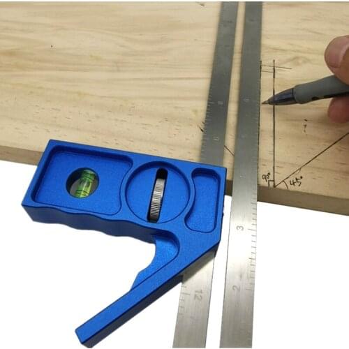 13.7inch Steel Ruler Adjustable 45/90 Degree Angle Line Marking Gauge Positioning Block W/ Bubble Level Carpentry Measuring Tool