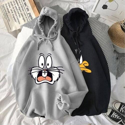 SUNOWE Winter 2021 Harajuku Couple Sweatshirt Cute Cartoon Print Ladies Hoodie Korean Womens Fashion Street Pullover Hoodie