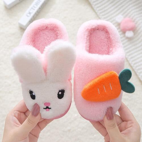 New Girls Boys Slippers Shoes Infant Toddle Cartoon Rabbit Cotton Home Slippers Kids Plush Indoor Winter Fur Childrens Slippers