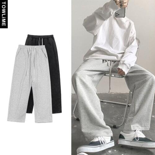 Harajuku Streetwear Stylish Solid Wide Leg Sweatpants For Men Hip Hop Loose Floor-Length Casual Pants Couple Trousers Pantaloons