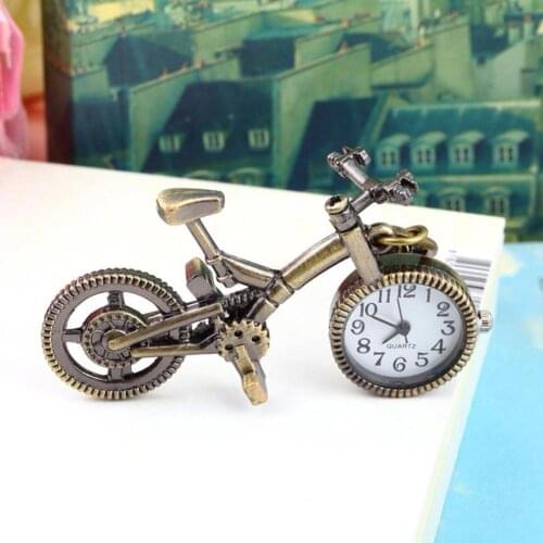 Vintage Bronze Bike Key chain Clock Quartz Pocket Pendant Watch Keychain Gift