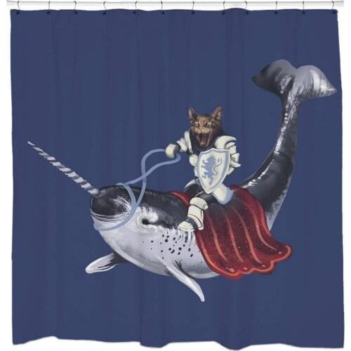 Funny Shower Curtains Cat Shower Curtain Blue Narwhal Shower Curtain Nautical Shower Decor Beach Theme Bathroom
