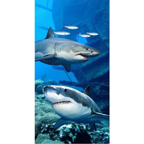 Funny Great White Shark Endanger Beach Travel Towels Cool Shark Sport Bathroom Towels Set for Men Sea Life Animal Large cm