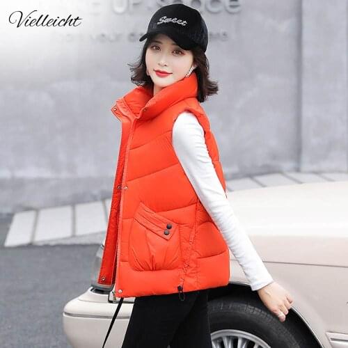 Vielleicht Women Sleeveless Vest Winter Warm Plus Size Down Cotton Padded Vest Jacket Female Mandarin Collar Winter Waistcoat