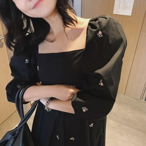 2021 Womens Black Floral Embroidery Dress Spring Summer Za Woman Robe Y2k Bodycon Casual Maxi Midi Long Party Sundresses Tunic