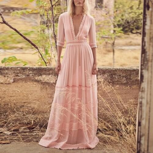 Beach Dress Hot Sale Half Vestido Longo Woman Dress 2021 New Retro Heavy Industry Lace For Edge Chiffon Super Fairy Long Female