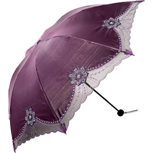 Leaves Lace Princess Sun Umbrella Portable 3 Folding Windproof Woman Female Parasol Travel Sun Rain UV Protection Umbrellas Gift