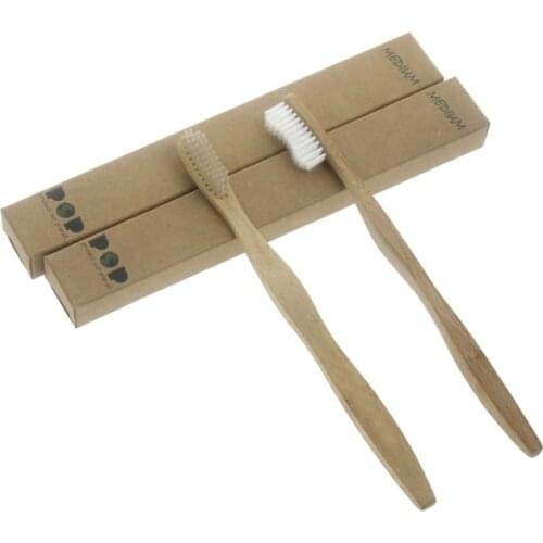 FDA Certification Transparent Bristle 2Pcs/Set 19cm Flat Handle Natural Bamboo Best Manual Adult Toothbrush Tooth Brush