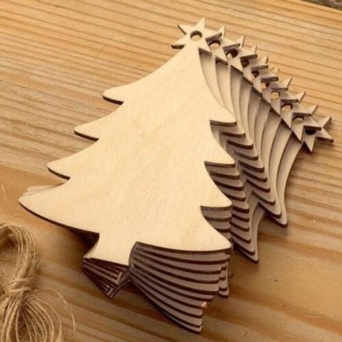 10pcs Christmas Tree Decoration Wooden Hanging Ornaments With Rope New Years Christmas Party Christmas Tree Pendants Wod Crafts