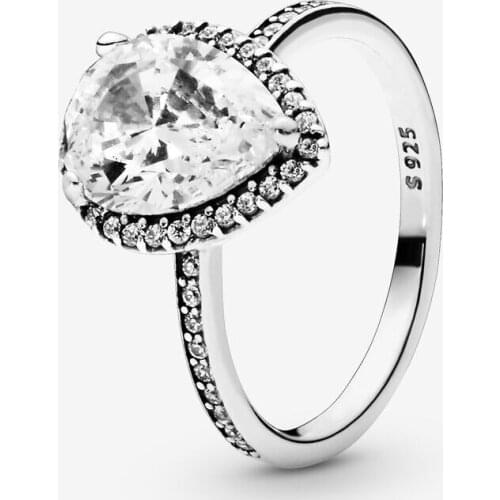 100% 925 Sterling Silver Rings for Women Clear CZ Sparkling Teardrop Wedding Party Ring Fashion Jewelry Gift Bijoux Anillos