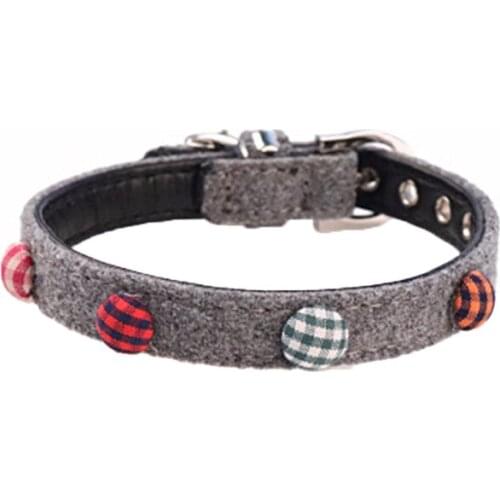 25PCS / LOT New Plaid Button Pet Collar Cloth Tweed Dog Collar Cat Dog Grooming Accessories