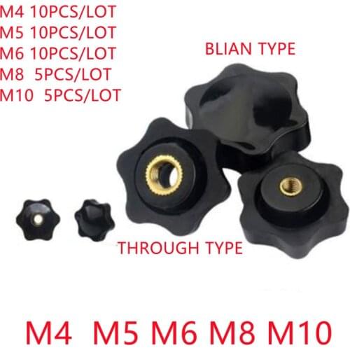 5pcs m4 m5 m6 m8 m10 Plum Bakelite Hand Tighten Nuts Handle Thread Star Mechanical Black Thumb Nuts Clamping Knob Manual Nuts