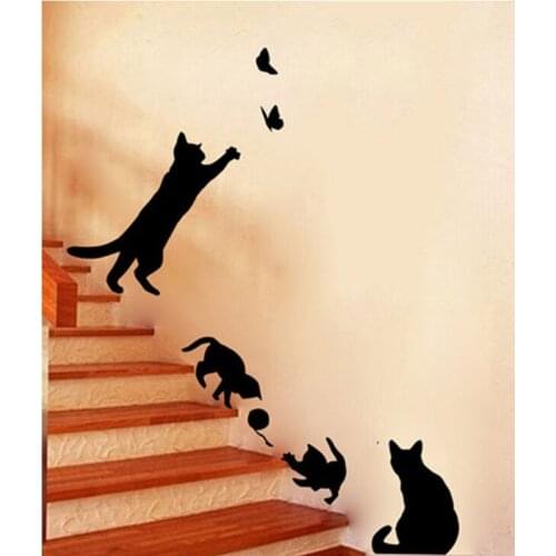 57x21cm Creative Sticker Cat Extend Butterfly Carved Wall Stickers Living Room Bedroom Wall Decoration