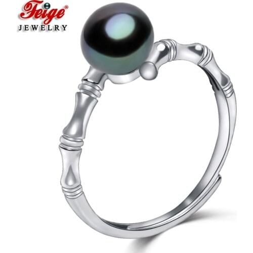 925 Sterling Silver Bamboo 4 Colors Natural Freshwater Pearl Rings for Women Black Pearl Ring Fine Jewelry