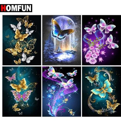 HOMFUN Diamond Painting Cross Stitch "Butterfly landscape" Full Square Round Diy 5d Diamond Embroidery Picture Rhinestone Art