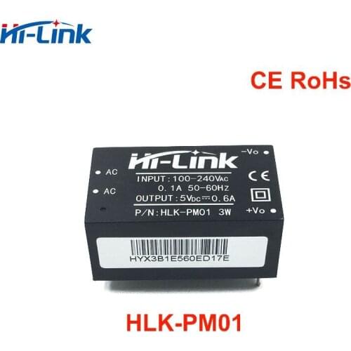 Free shipping 5 pcs HLK-PM01 AC DC 220V to 5V 600mA Step Down Intelligent Household Switching Power Supply Module