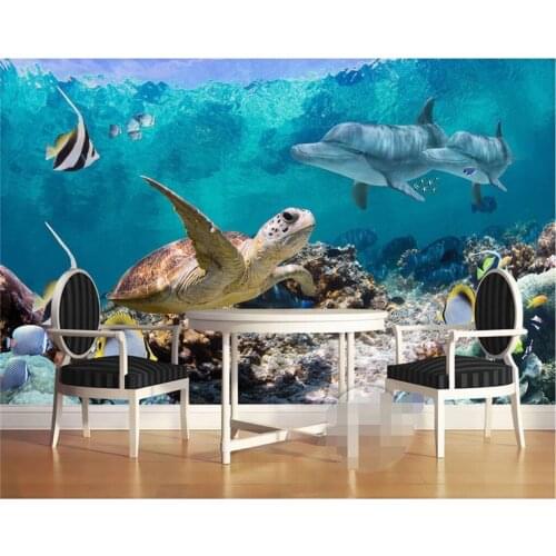 Large Wallpaper for Living Room Sea Turtle Dolphin Coral Creature Wall Painting Photography Background Europe Mural Home Decor