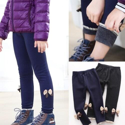 Childrens Fleece Jeans Elastic Girls Pants With Velet Bottom Pants Winter Girls Pants