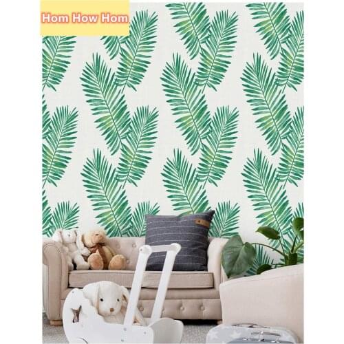 Home Removable Green White Vinyl Self Adhesive Tropical Palm Peel and Stick Wallpaper Wallcoverings for Living Room