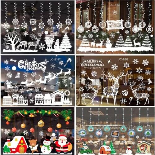FENGRISE Christmas Wall Window Stickers Christmas Decor For Home Xmas Decal Christmas Ornament 2021 Navidad Party Decor New Year