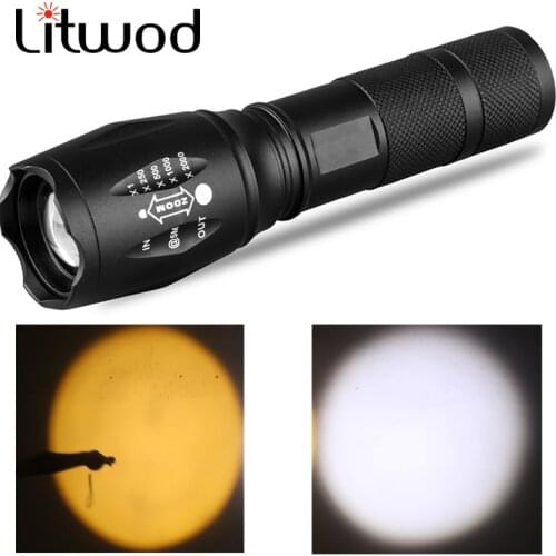 Yellow & White 2 Colors XM-L2 U3 Led Flashlight Zoomable Waterproof Torch 3800 Lumens 18650 or AAA Battery for Camping Lantern