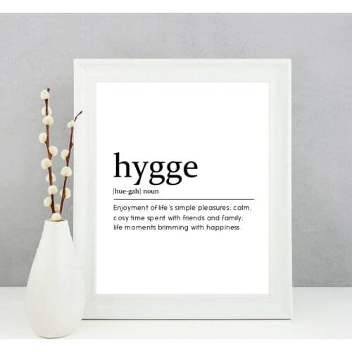 Hygge Definition Quote Canvas Painting Picture , Modern Minimalism Typography Monochrome Dictionary Poster Print Home Wall Decor