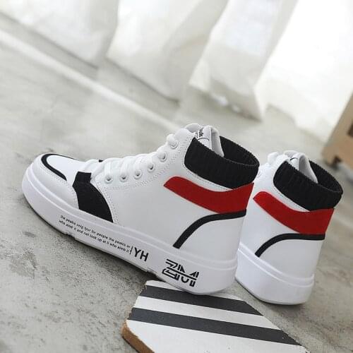 High top casual shoes women autumn flat bottom leather all-match womens white shoes womens shoes leather sneakers Fashion